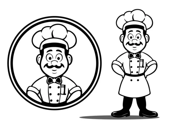 Full Body Cute Chef Wąsami Postać Kreskówek Wektor Komiksu Rysunek — Wektor stockowy