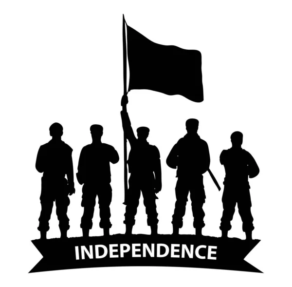 Sylwetka Dni Niepodległości Dla Grupy Żołnierzy Podnoszących Flagę Żołnierze Flaga — Wektor stockowy