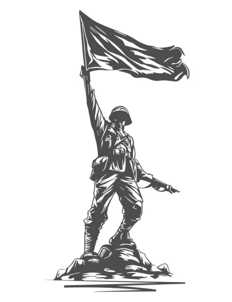 Unabhängigkeitstag Juli Oktober Silhouette Eines Soldaten Skizze Hissen Der Flagge — Stockvektor