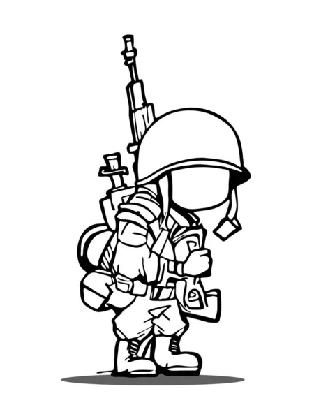 Πολεμικός Στρατιώτης Γελοιογραφία Κωμικό Χαρακτήρα Περίγραμμα Διανυσματική Τέχνη Έτοιμη Για — Διανυσματικό Αρχείο