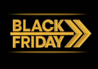 3D çizim Kara Cuma altın logosu kara satış afiş tasarımı, illüstrasyon tasarımı grafiksel.