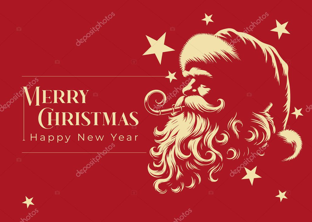 Santa Claus abstract silhouette Vector drawing happy new year simple greeting card merry christmas