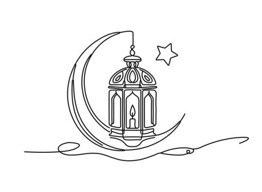 Ramazan ayının kutsal ay tasarımı için hilal çizgisi olan ramazan feneri çiziyor.