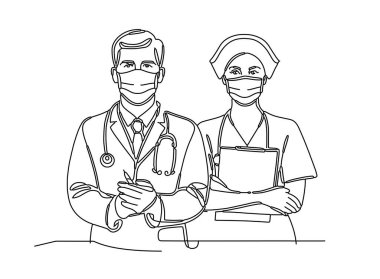 Dünya Sağlık Günü, bir hemşire ve doktor için bir çizgi çizer.