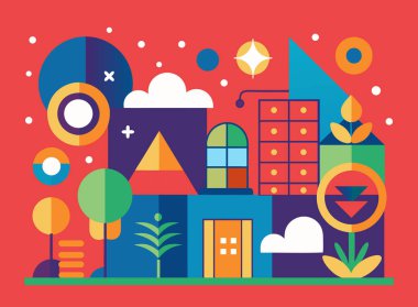 Soyut Renkli Modern Fütürist Şekiller Çizim Geometrik Renkler Çocuklar Odası Yaratıcı Tasarım Arkaplanı