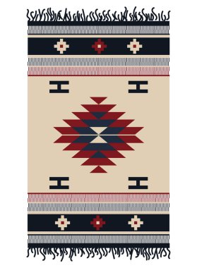 A retro vintage illustration of Nubian Egyptian rug ornaments, featuring intricate geometric patterns and traditional motifs in dark red and beige colors. The rich, earthy tones and classic designs evoke the cultural  clipart