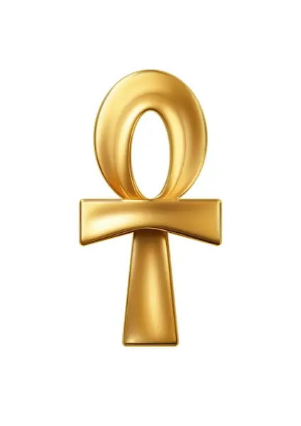 stock image 3d render for Ankh key logo made from gold isolated on a white background