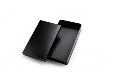 Dikdörtgensel bir telefon için 3d çizim çizimi boş paket mokup tasarımı siyah paket beyaz arkaplan dizaynı üzerinde izole edilmiş boş kara kutu