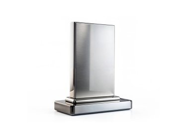 Metal tabanlı, beyaz arka planda izole edilmiş, dikdörtgen biçiminde, modern, fütüristik metal standı için 3D çizim