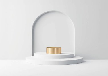 3D bir White Blank modelleme standı için bir kemer oluşturun. Altın standı ürün sunum stüdyo çekim tasarımı