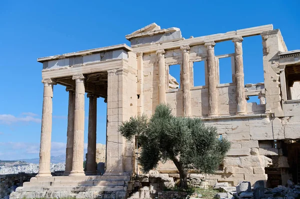 Antiguo Templo Partenón Acrópolis Atenas Grecia Sobre Fondo Azul Brillante — Foto de Stock