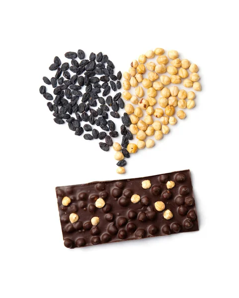 Black Chocolate Nuts Isolated Dark Chocolate White Background Conceptual Chocolate — Photo