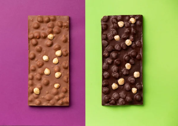 Chocolate Handmade Nuts Milk Dark Chocolate Colored Backgrounds Milk Chocolate — 스톡 사진
