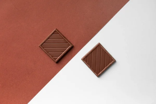 Two Chocolate Bars Colored Backgrounds Top View Small Chocolate Bars — 스톡 사진