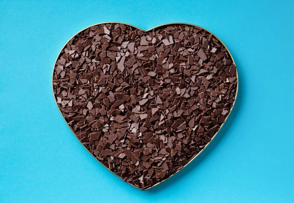Heart Shaped Chocolate Blue Background Top View Place Text Chocolate — 스톡 사진