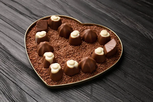 Chocolate Candies Heart Box Gift Valentine Day Candies Chocolate Chips — 스톡 사진