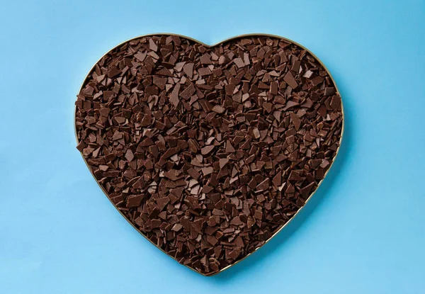 Heart Shaped Chocolate Blue Background Top View Place Text Chocolate — 스톡 사진