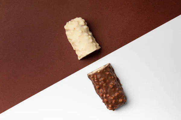 White Milk Cut Bar Colored Background Top View Conceptual Representation — 스톡 사진
