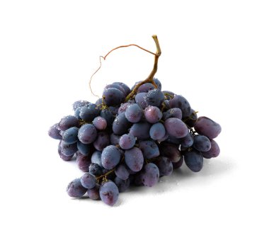A bunch of dark wine grapes on a white background close-up. Bunch of grapes isolated
