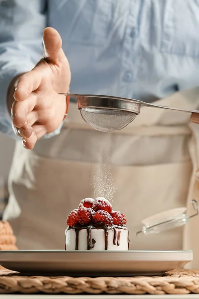 Girl Apron Kitchen Sprinkles Sugar Cupcake Housewife Preparing Cupcake Cooking — Stockfoto