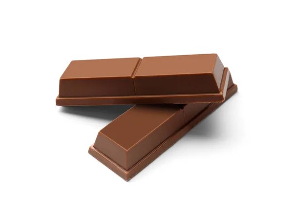 Barras Chocolate Crocantes Uma Cima Outra Fundo Branco Close Barras — Fotografia de Stock