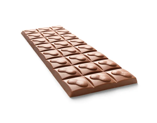 白い背景にナッツとミルクチョコレートの大規模な全体のバー 白の隔離されたチョコレート — ストック写真