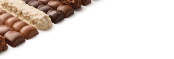 Barras Chocolate Diferentes Tipos Blanco Aislado Con Espacio Para Texto — Foto de Stock
