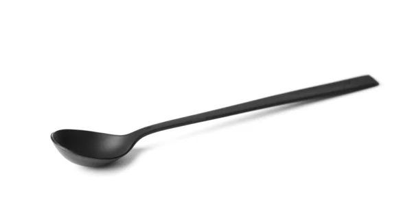 Black Matte Metal Spoon Long Handle White Background Coffee Spoon — Stock Photo, Image