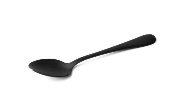 Beyaz Yalıtımlı Metalik Siyah Kaşık Beyaz Arkaplanda Siyah Çatal Bıçak — Stok fotoğraf