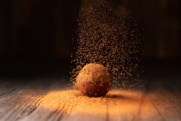 Cocoa Powder Sprinkled Chocolate Truffle Beautiful Light Ball Chocolate Truffle — Stock Photo, Image