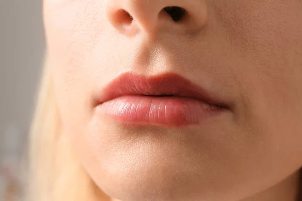 Perbeautiful Lips Girl Close Natural Make Part Face Young Woman — Stock Photo, Image