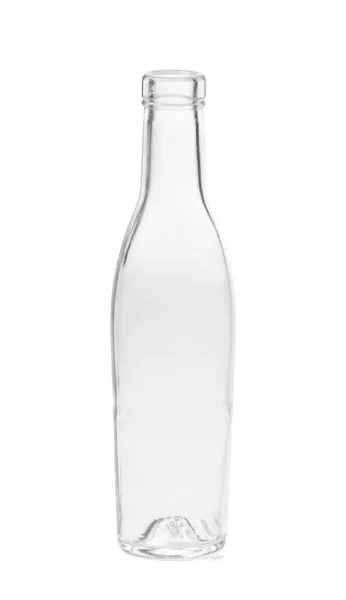 白を背景に隔離されたアルコール飲料用の空のガラス透過ボトル ガラス製品 — ストック写真