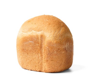 Beyaz arka planda izole edilmiş otomatik ekmek makinesinde yapılan çıtır çıtır ekmek hamurlu taze ev yapımı ekmek. Buğday unundan yapılmış ekmek..