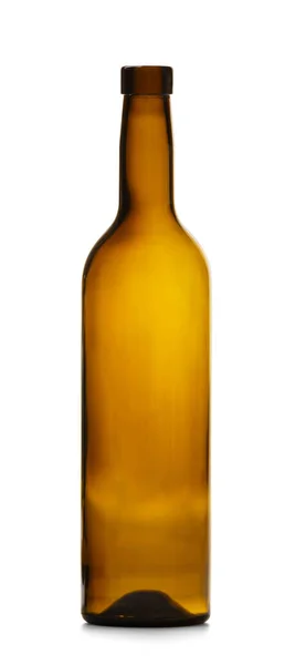 Frasco Vinho Vidro Escuro Vazio Isolado Fundo Branco Copos Copos — Fotografia de Stock