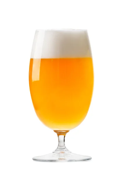 Glass Light Beer Beautiful Foam Isolated White Background Beer Glass — Stock Photo, Image