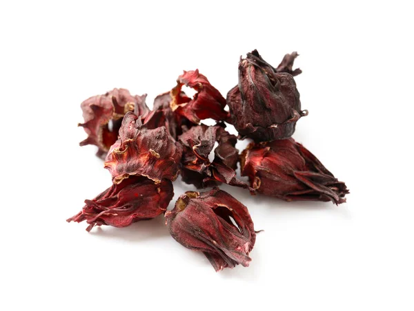 Hibiscus Tea White Background Close Dry Flowers Red Hibiscus Isolation — Foto Stock