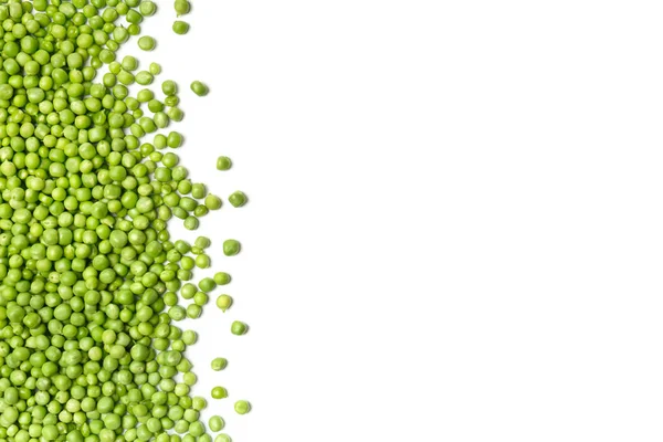 Čerstvé Zelené Hrášky Jsou Rozptýleny Bílém Pozadí Horní Pohled Kopírovací — Stock fotografie