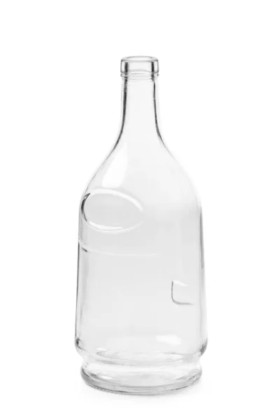 白を基調とした美しい珍しい形の透明なガラスで作られたアルコール飲料のための空のボトル コニャック ウィスキー ブランデー用ボトル — ストック写真
