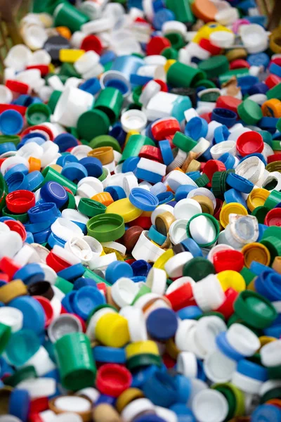 Tampas Garrafa Plásticas Multicoloridas Coleta Reciclagem Plástico Proteção Ambiental Conservação — Fotografia de Stock