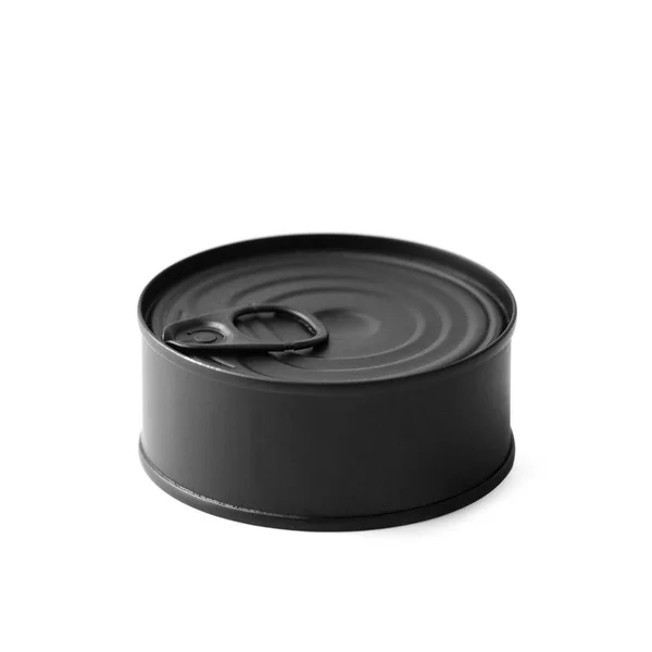 黑圆圆的封闭锡能在白色背景 罐装食物 蜜饯上分离 — 图库照片