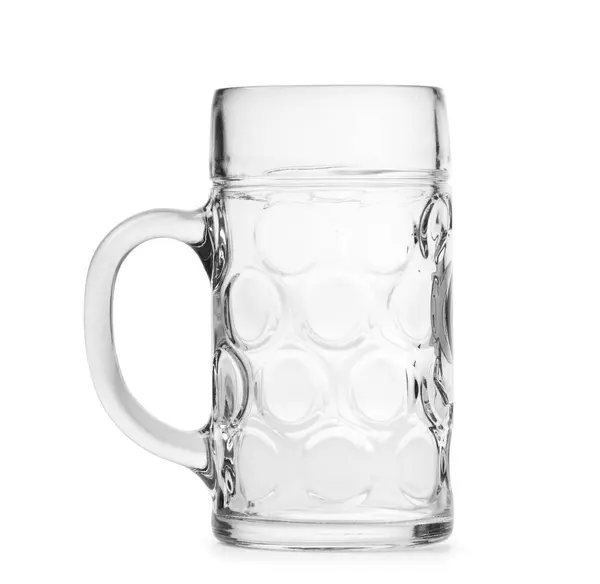 Порожній Великий Скляний Прозорий Кухоль Пива Ізольований Білому Тлі Скляний — стокове фото