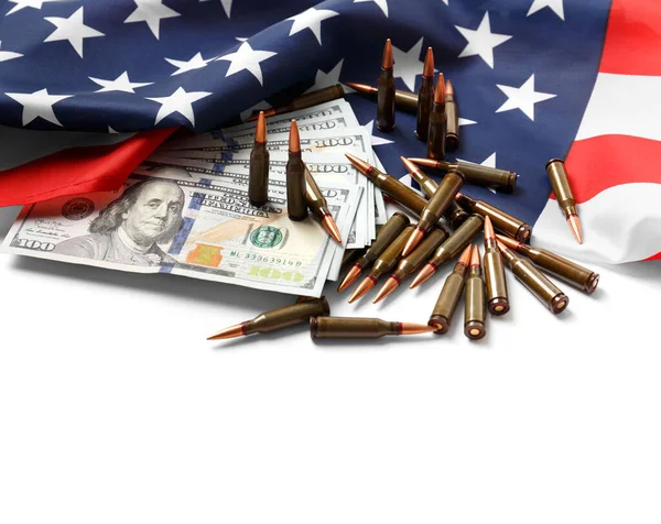 American Flag Dollars Bullets Shells Cartridges Ammunition White Background Concept — Stock Photo, Image