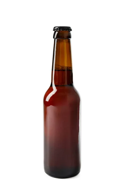 Amber Brown Closed Glass Bottle Beer Isolated White Background — Stock Photo, Image