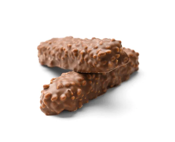 Chocolate Bars Milk Chocolate Crispy Wafers Caramel Isolated White Background — Stock Photo, Image
