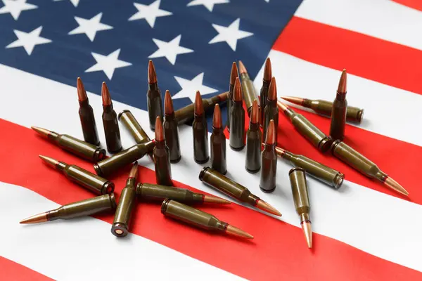 Bullets Firearms Combat Army Cartridges American Flag Concept Lend Lease — Stock Photo, Image