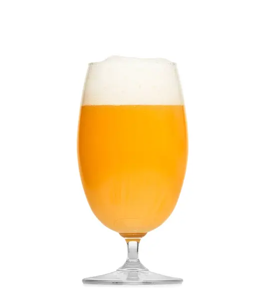 Ein Glas Leichtes Bier Mit Schönem Schaum Isoliert Auf Weißem — Stockfoto