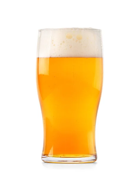 Glass Light Beer Beautiful Foam Isolated White Background Beer Glass — Stockfoto