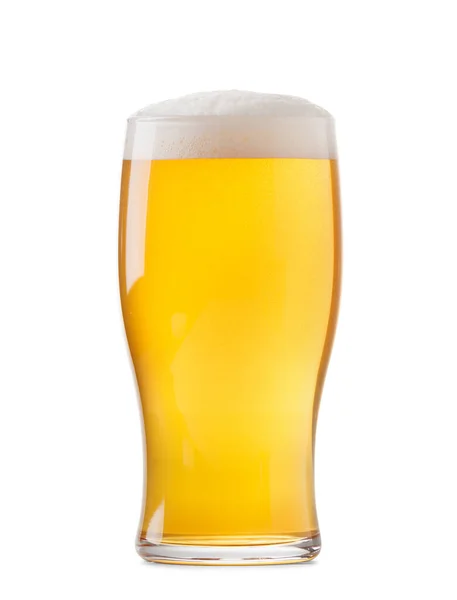 Glass Light Beer Beautiful Foam Isolated White Background Beer Glass — Photo