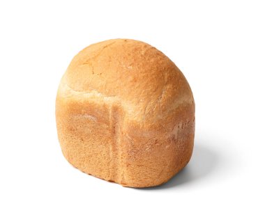 Beyaz arka planda izole edilmiş otomatik ekmek makinesinde yapılan çıtır çıtır ekmek hamurlu taze ev yapımı ekmek. Buğday unundan yapılmış ekmek..