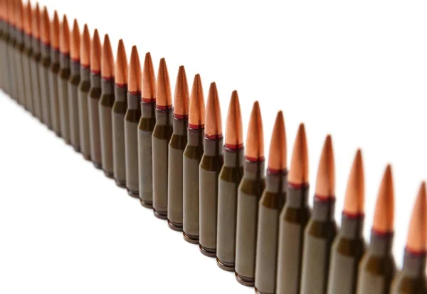 Proiettili Proiettili Militari Cartucce Munizioni Isolate Fondo Bianco Concetto Esercito — Foto Stock